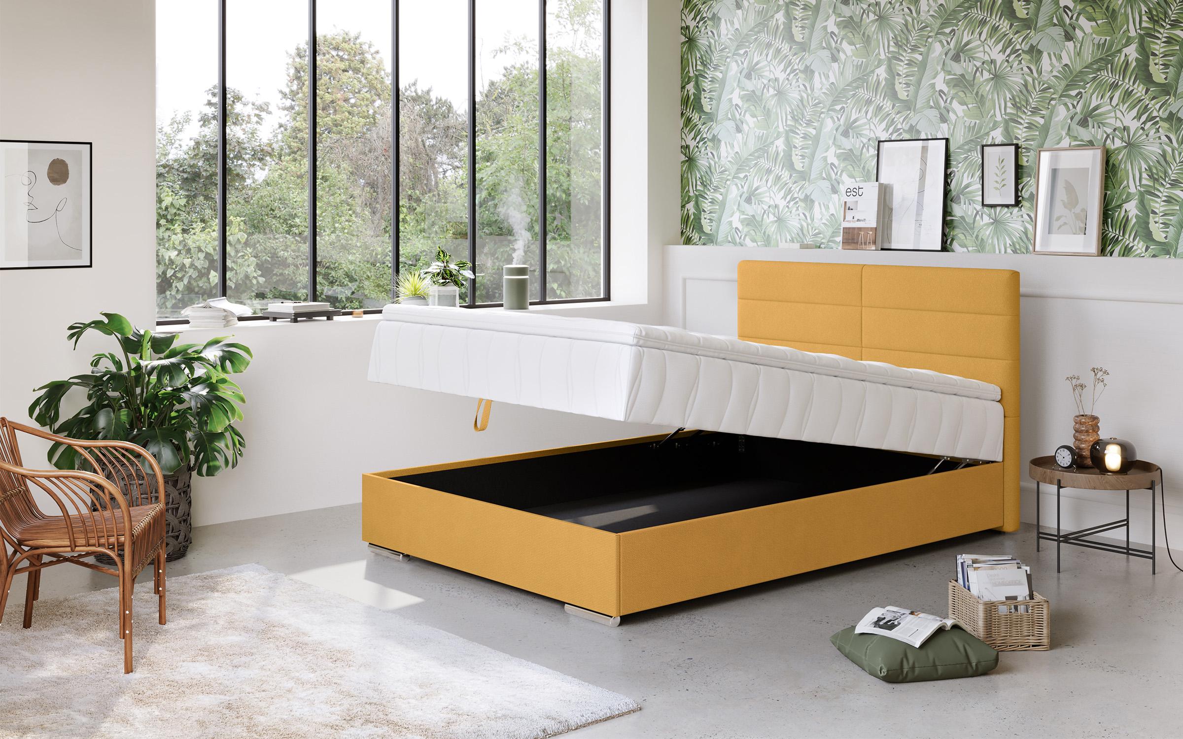 Double bed Box Spring + mattress topper 140/200 Vindy, mustard  2